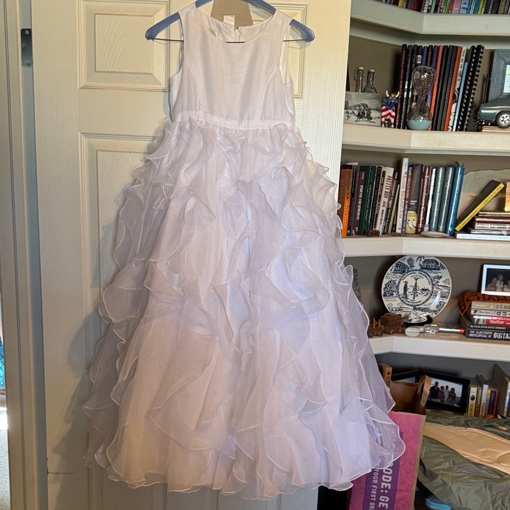 David's Bridal White Ruffled Kids Dress